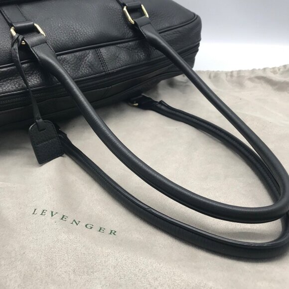 Levenger Black Pebbled Leather Laptop Tote Bag - Picture 10 of 16
